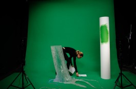 green screen falling papers inclining anchor woman